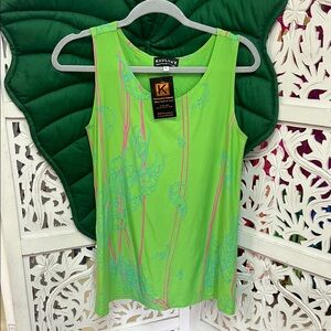 NWT Kaulua’e Hawaiian jade flower print green/pink and blue tank top. Size S.